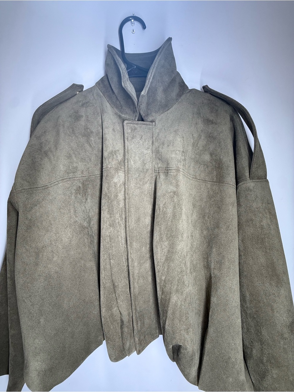 Viral Zara Suede Effect Bomber Jacket -Olive & Oversized - Picture 8 of 10